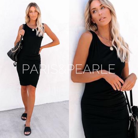 Allison Ruched Knit Asymmetrical Hem Tank Dress - Picture 1 of 10